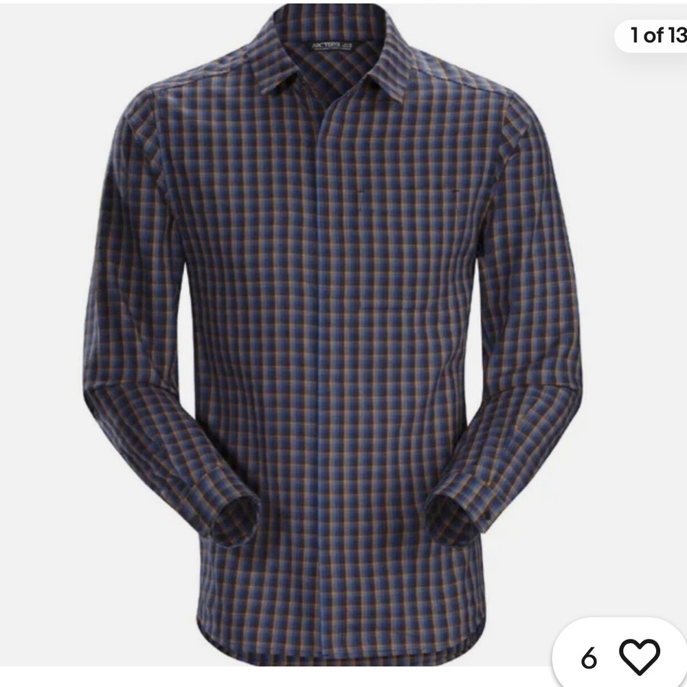 Arc'teryx Mens Bernal Long Sleeve Button Down Shirt Blue Orange Size M